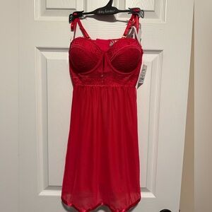 Daisy Fuentes Red Lace Babydoll Set L